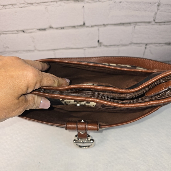 Etienne Aigner Brown and Tan Monogram Shoulder Bag - Picture 9 of 12